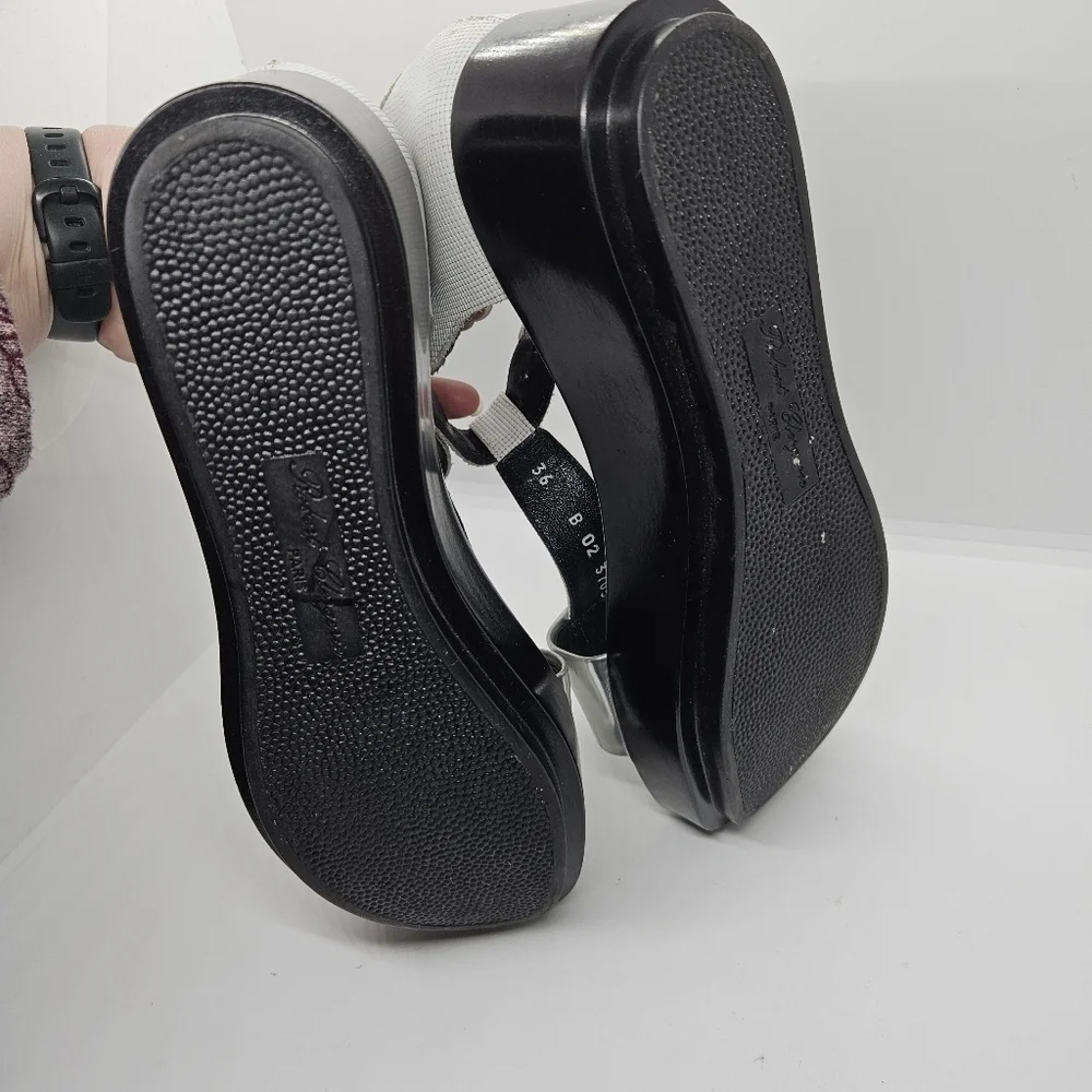 Robert Cleregie leather platform T-strap sandals black white silver EU 36